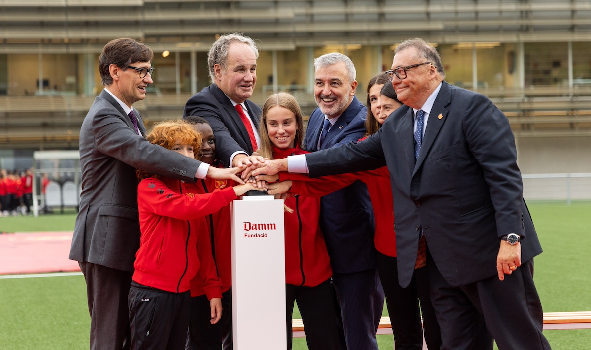 Salvador Illa, Demetrio Carceller Arce, Jaume Collboni y Ramon Agenjo inauguración ciudad deportiva CF Damm